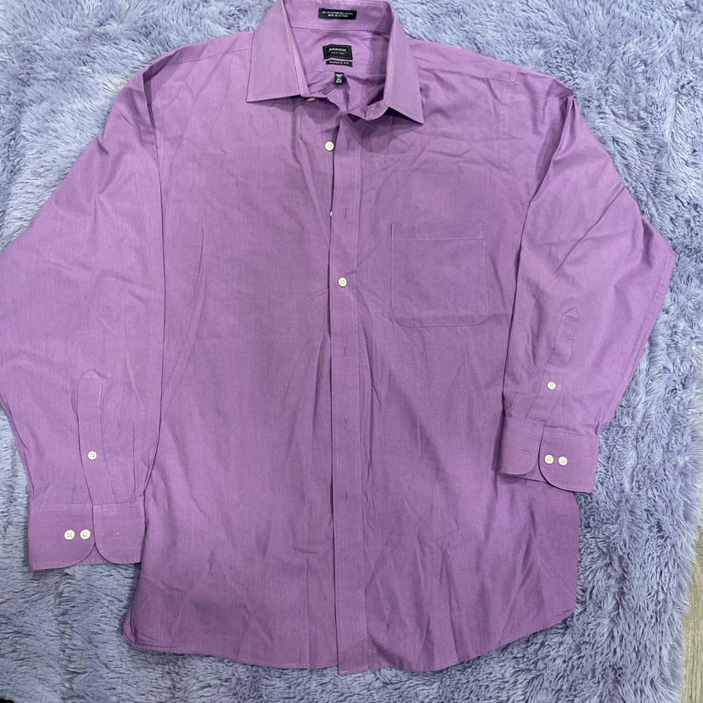 Arrow Fitted Shirt Men's size Large 32/33 16 Purple Wrinkle Free long sleeve